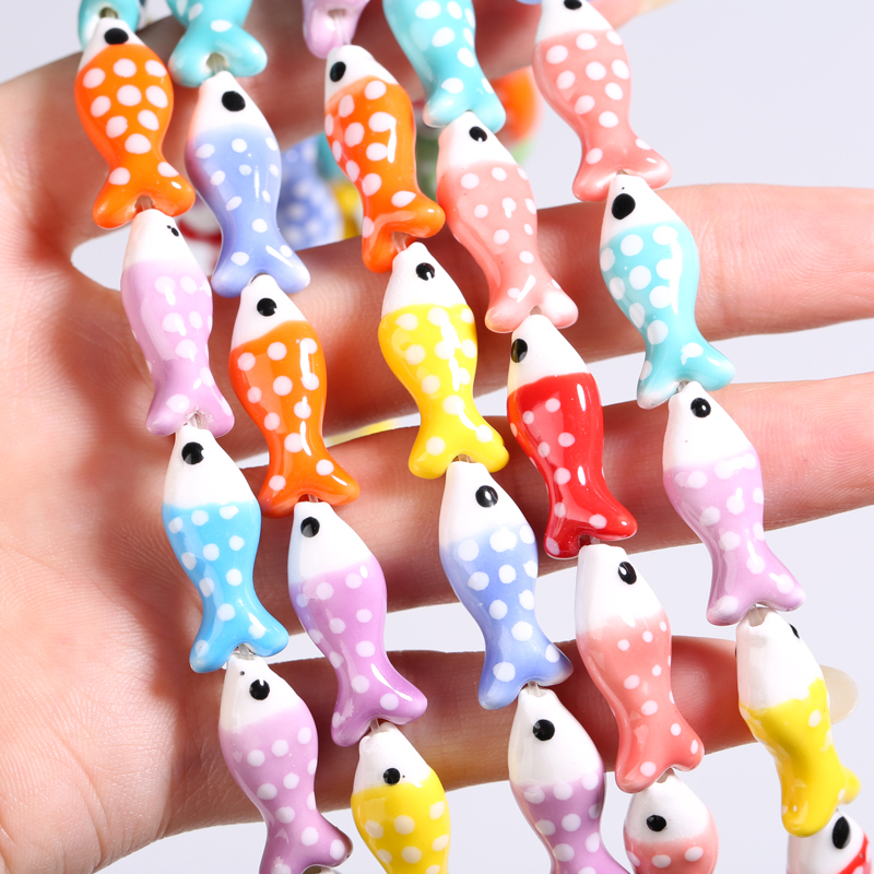 Jewelry Making Bead - 5 Buah 9X22Mm Manik-manik Ikan Keramik