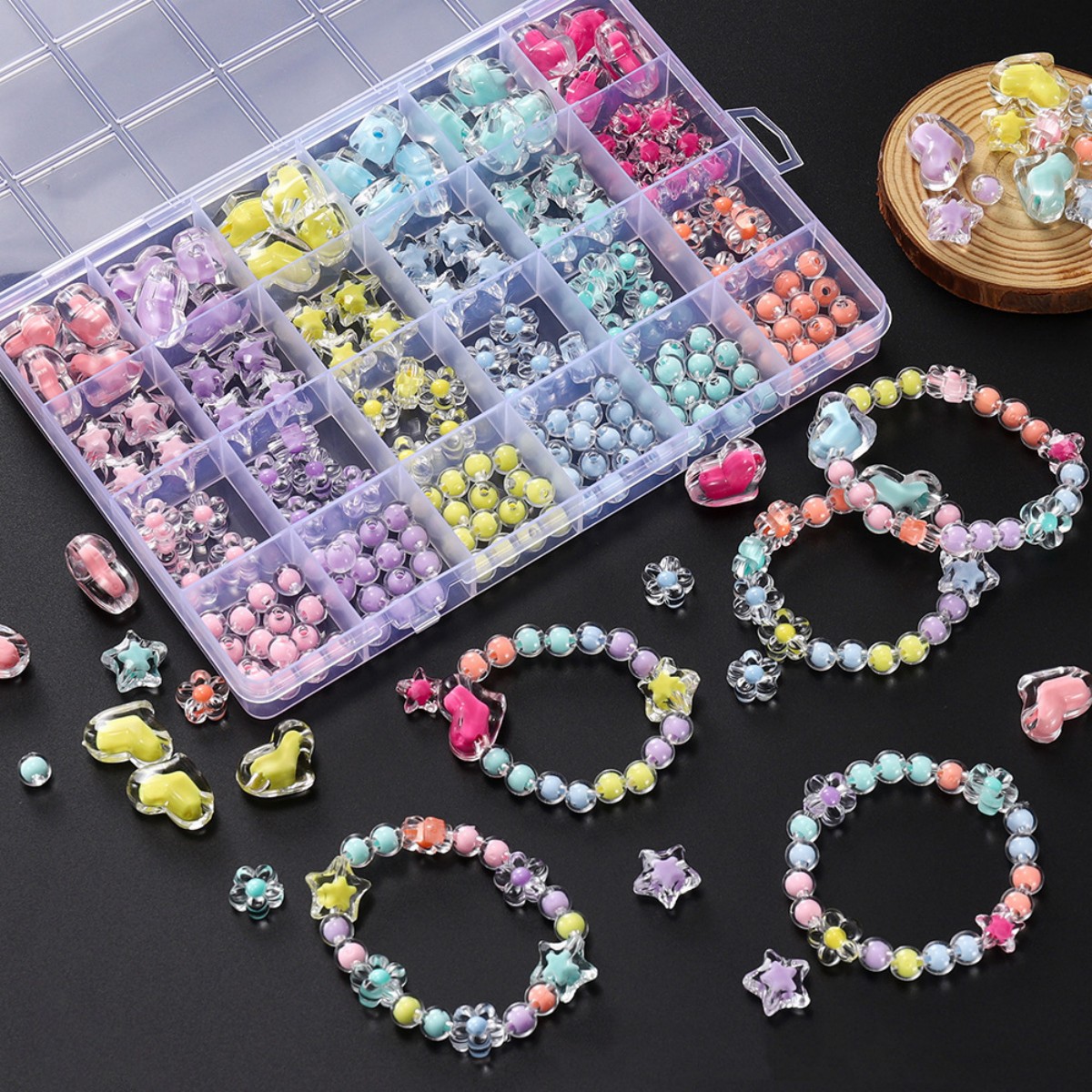 Jewelry Making Online - 174pcs/Kotak Manik-manik Akrilik Bentuk Hati, Manik-manik